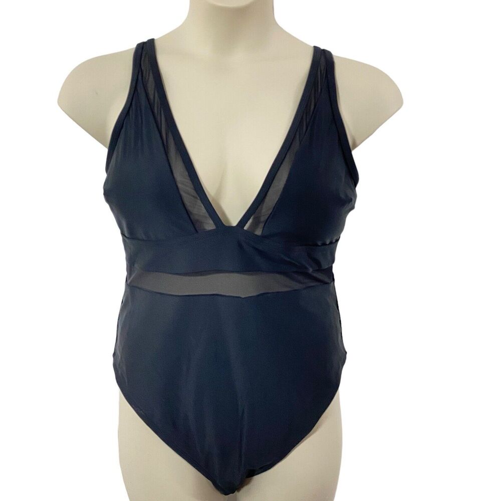 New CUPSHE Black MESH ACCENTS One-Piece 1X Swimsuit PADDED Bathing Suit NWT